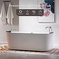 Vista 5 de Empava Bañera de hidromasaje de acrílico independiente de 59 pulgadas con forma ovalada con 8 chorros de agua para remojar SPA, bañera de masaje