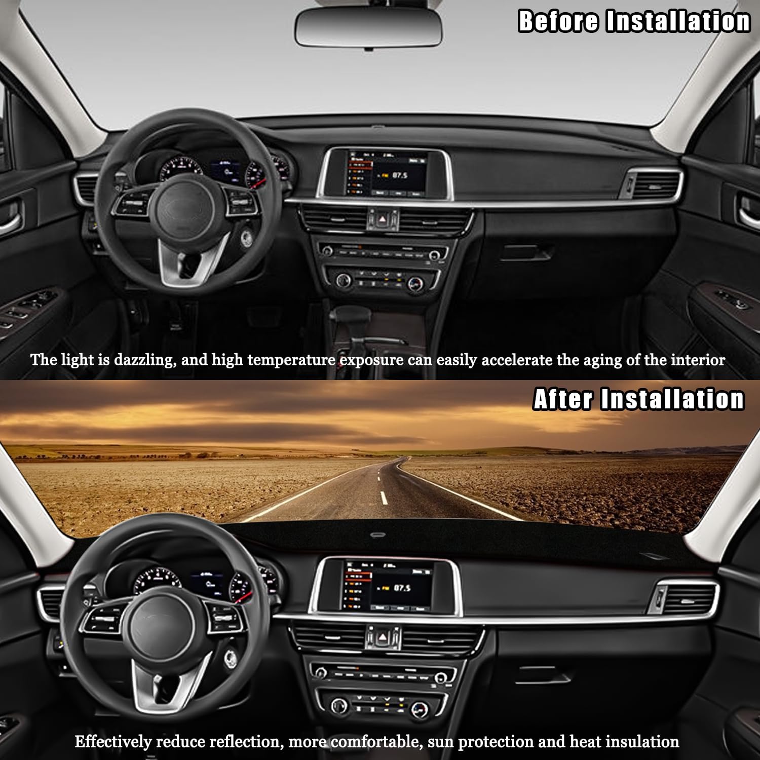 Dashboard Cover Dash Cover Mat Pad Carpet Custom Fit for Kia Optima 2016 2017 2018 2019 2020 Accessories Anti-Skid Center Console Glare UV Rays Protector Cover Mat(Black Edge)