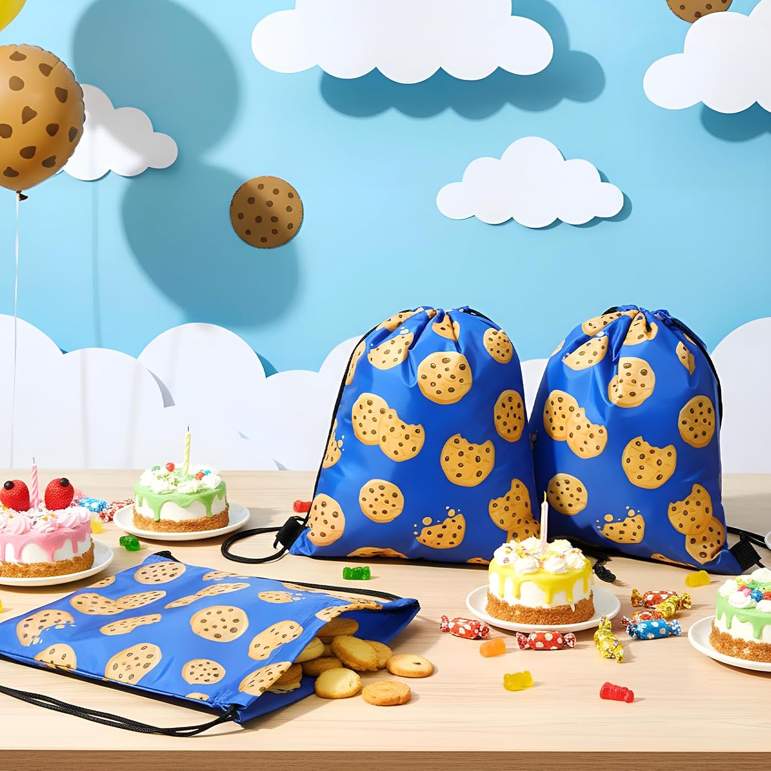 Yiyiring 16 Pcs Cartoon Drawstring Bags, Blue Cookie Party Favor Bags image 4