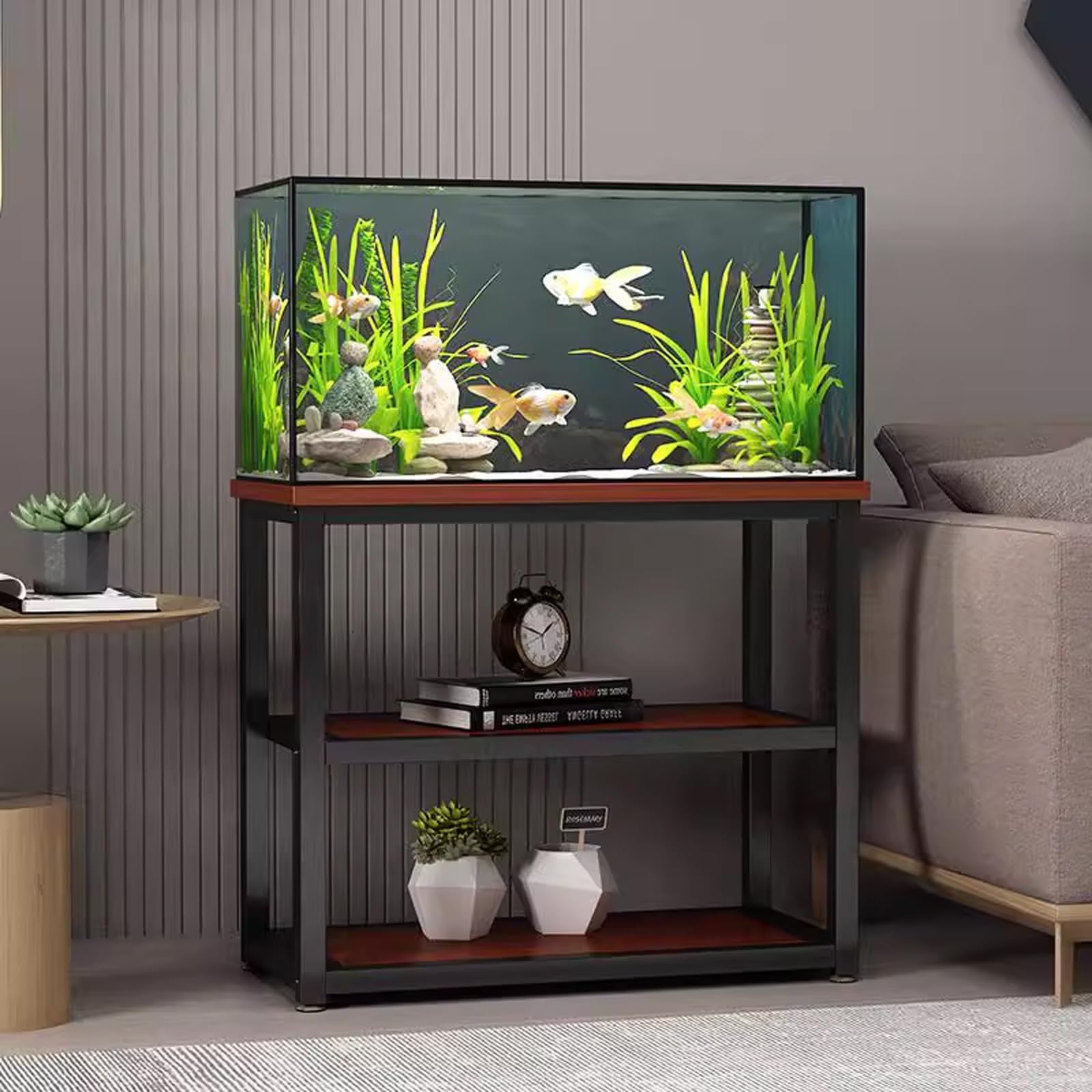 Modern Minimalist Fish Tank Stand, Metal Aquarium Stand, Sleek Design with Dual-tier Storage, Easy to Install, Perfect for Home and Office Use(Style H,17.7x9.8x27.6in)
