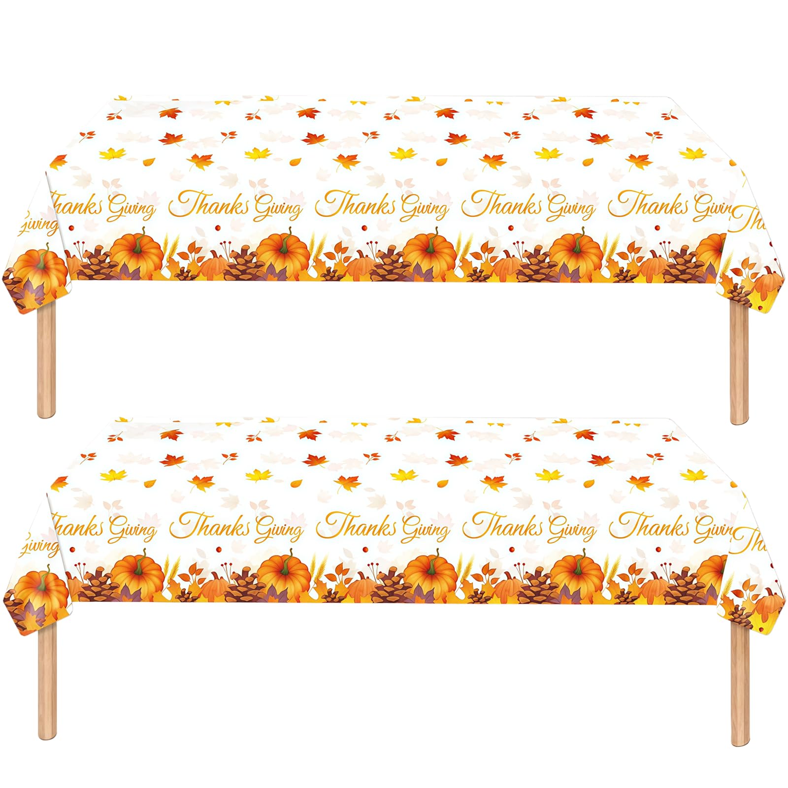 2Pack Thanksgiving Day Table Cloth Party Disposable for Thanksgiving Tablecloths Table Covers,130x220cm Rectangle Large Plastic Tablecloth Party for Picnic,Wedding,Birthday,Thanksgivin Table Decor โ image 1