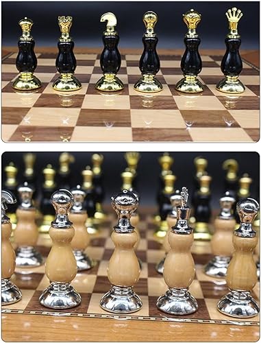 Miniatura 4 de GAENZA Nuevo juego de ajedrez profesional de lujo, juego de ajedrez con pieza de ajedrez de metal y ranuras de almacenamiento, juego de mesa de