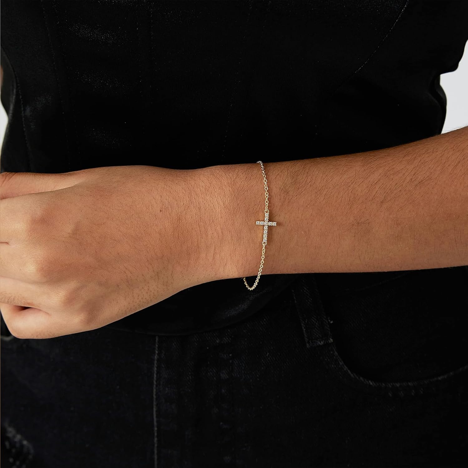 Dainty Gold Bracelets for Women Cute Tiny Sideways Cross Bracelets Delicate Heart-Shaped Bracelet Cute Handmade Wedding Jewelry Gift - Image 4