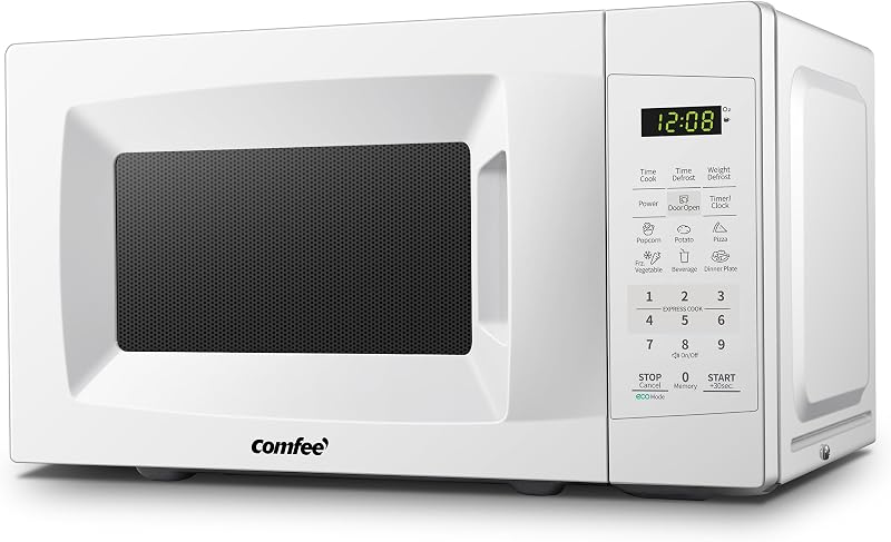 COMFEE' Countertop Microwave Oven, 0.7 Cu.Ft, 700W,Pearl White, ECO Mode | Sound On/Off, One-Touch Buttons, Child Lock, for Apartment, Dorm & Office