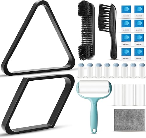 ShinyRelief Juego de 22 Piezas de Cepillos para Mesa de Billar Rack de Billar de Madera Triángulo de 8 o 9 Bolas Diamante para Bola de Billar de