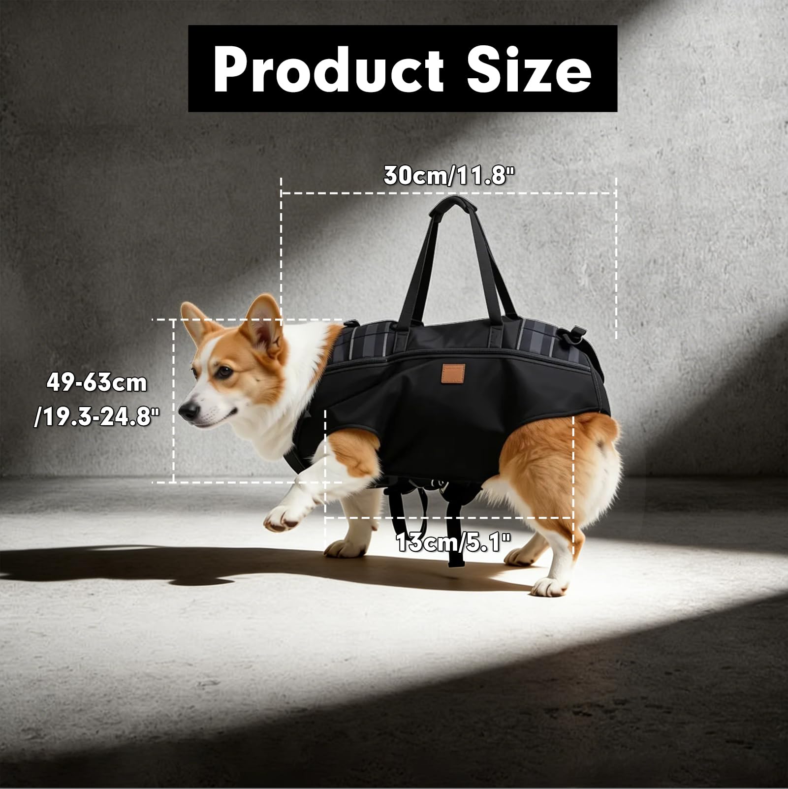 Correa de transporte grande para perros, arnés de asistencia para perros con asas acolchadas (se adapta a pecho: 49-63 cm), correa de transporte para perros con soporte de cuerpo completo y ayuda de