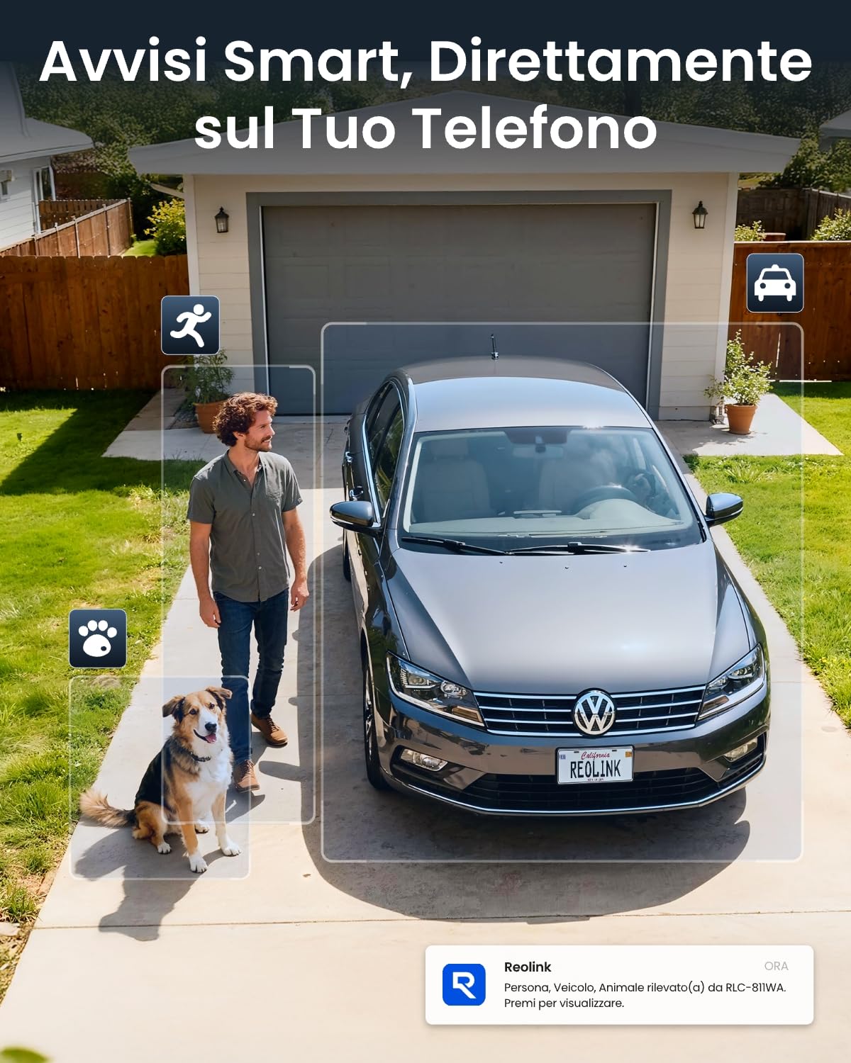Reolink 4K 8MP Telecamera Wi-Fi Esterno con 5X Zoom Ottico, Rilevamento di Persona/Veicolo/Animale, Videocamera di Sorveglianza con Wi-Fi 6, Visione Notturna a Colori, Audio Bidirezionale, RLC-811WA