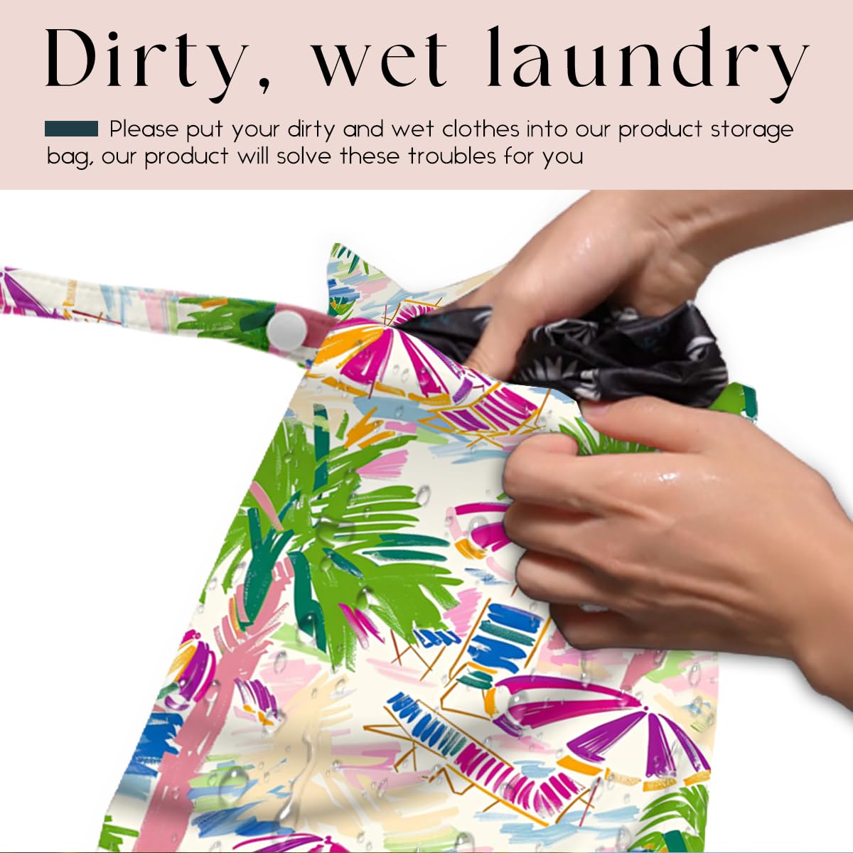 Wet Bag, Wet Dry Bag, Waterproof Swim Bags, Machine Washable Reusable Bags for Beach, Pool, Diapers, and Dirty Yoga Gym Clothes(Tropical Palm Tree & Beach Umbrella Pattern - 4
