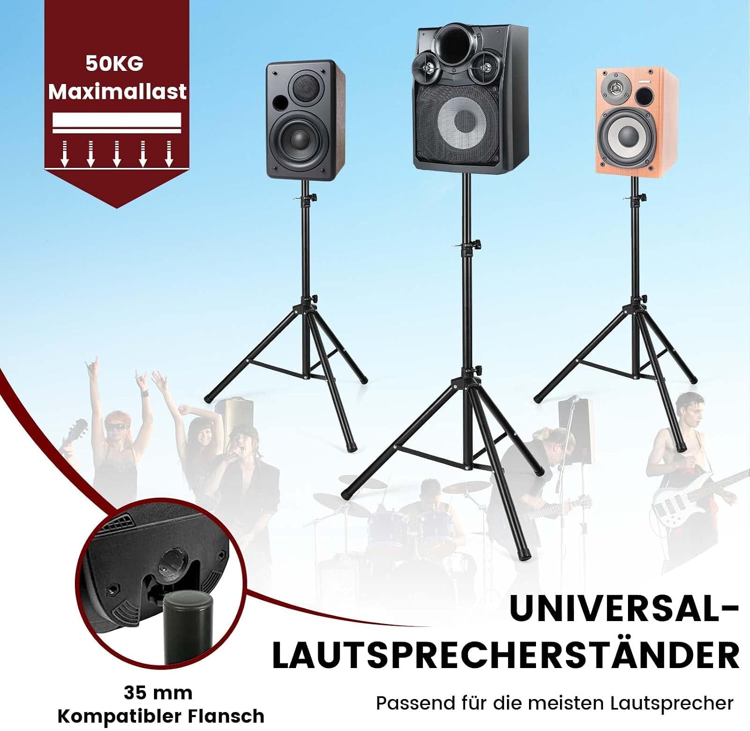 Speaker Stand, Speaker Stand, Height Adjustable from 122-186 cm, Speaker Stand Maximum Load 50 kg, for Music Rooms, Conference Rooms, Studios, 186 L x 35 W x 186 H cm, Black