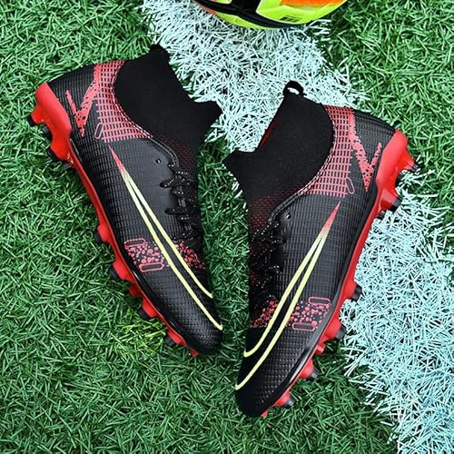 Liuliulife Soccer Cleats Mens Football Team Turf Lightweight Running Outdoor Comfortable Training Football Shoes For Boys High Top Soccer Shoes Men Black-Red #TOP4