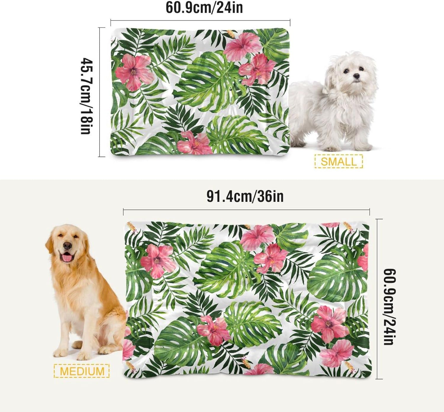 review Palm Leaves Flower Dog Cat Bed Washable Crate Pet Bed Anti-Slip Comfortable Puppy Kennel Bed for Indoor Small Medium Large Dogs, 18 x 24 Inch