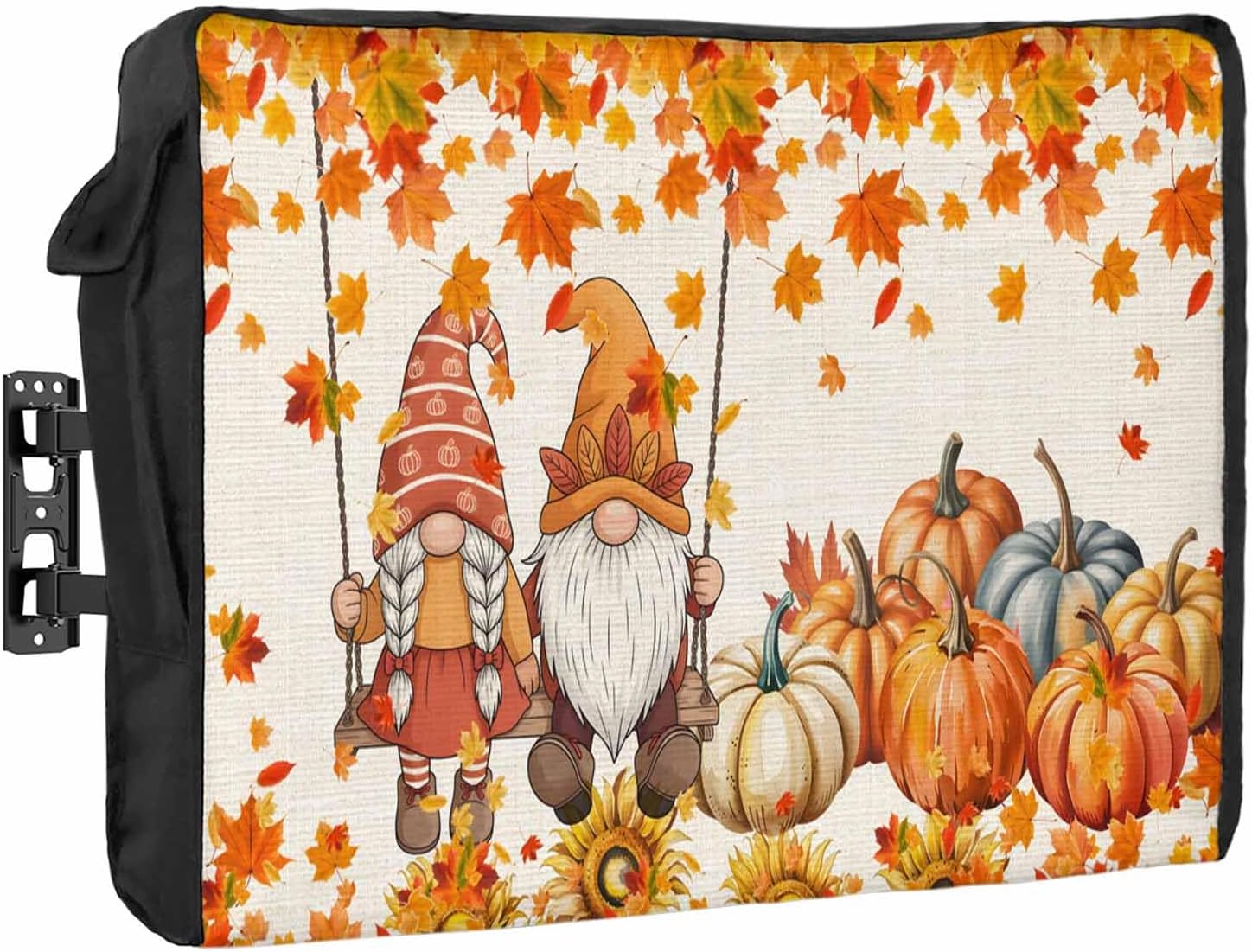 Gnome for Thanksgiving Outdoor TV Cover Autumn Pumpkin Farmhouse Linen Waterproof and Weatherproof 36"-39" LCD Movable Shield TV Display Screen Protector Outside Television Covers 38"Wx24"H