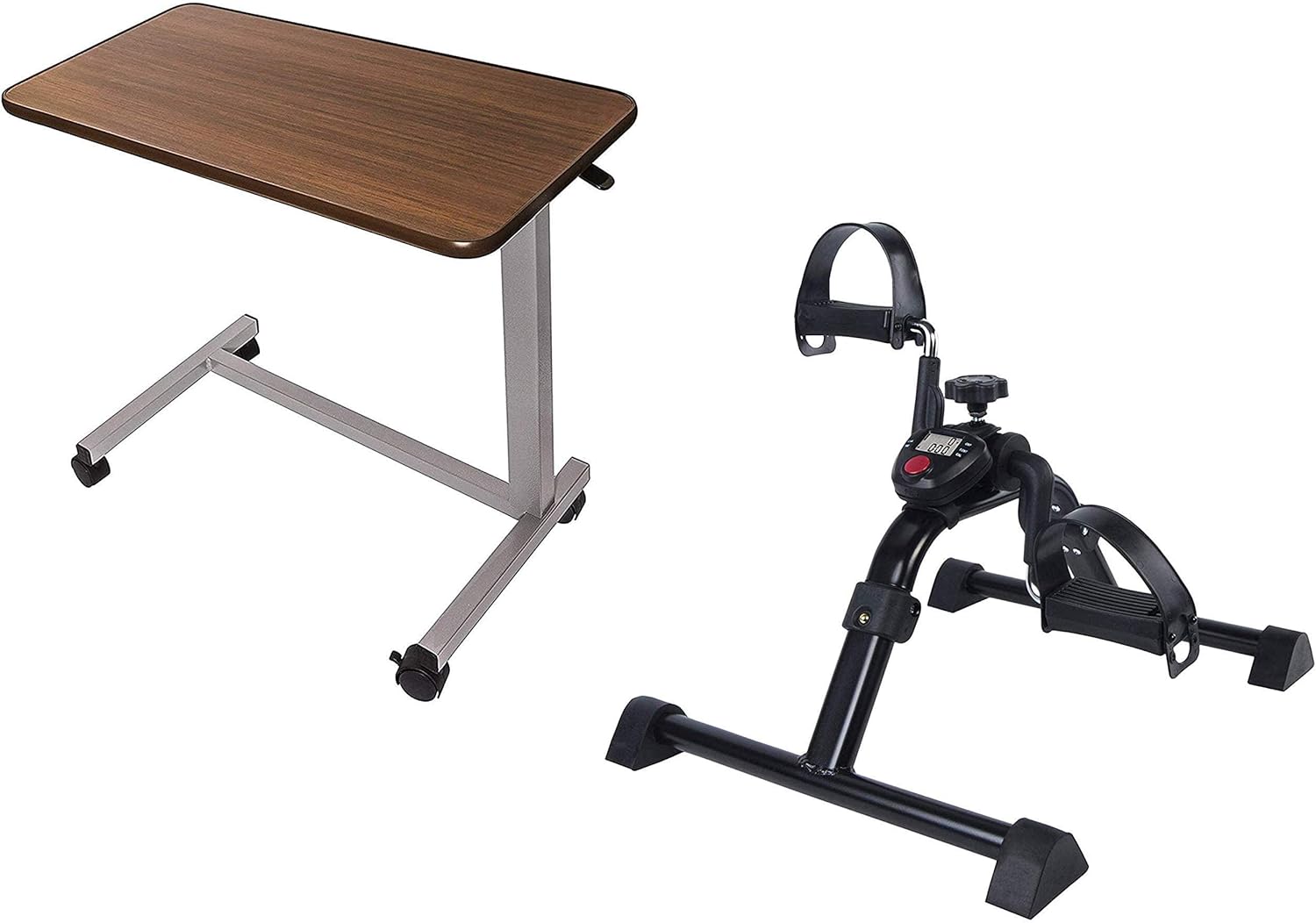 Vaunn Medical Bedroom Mobility Bundle - Overbed Bedside Table and Pedal Exerciser : Health & Household