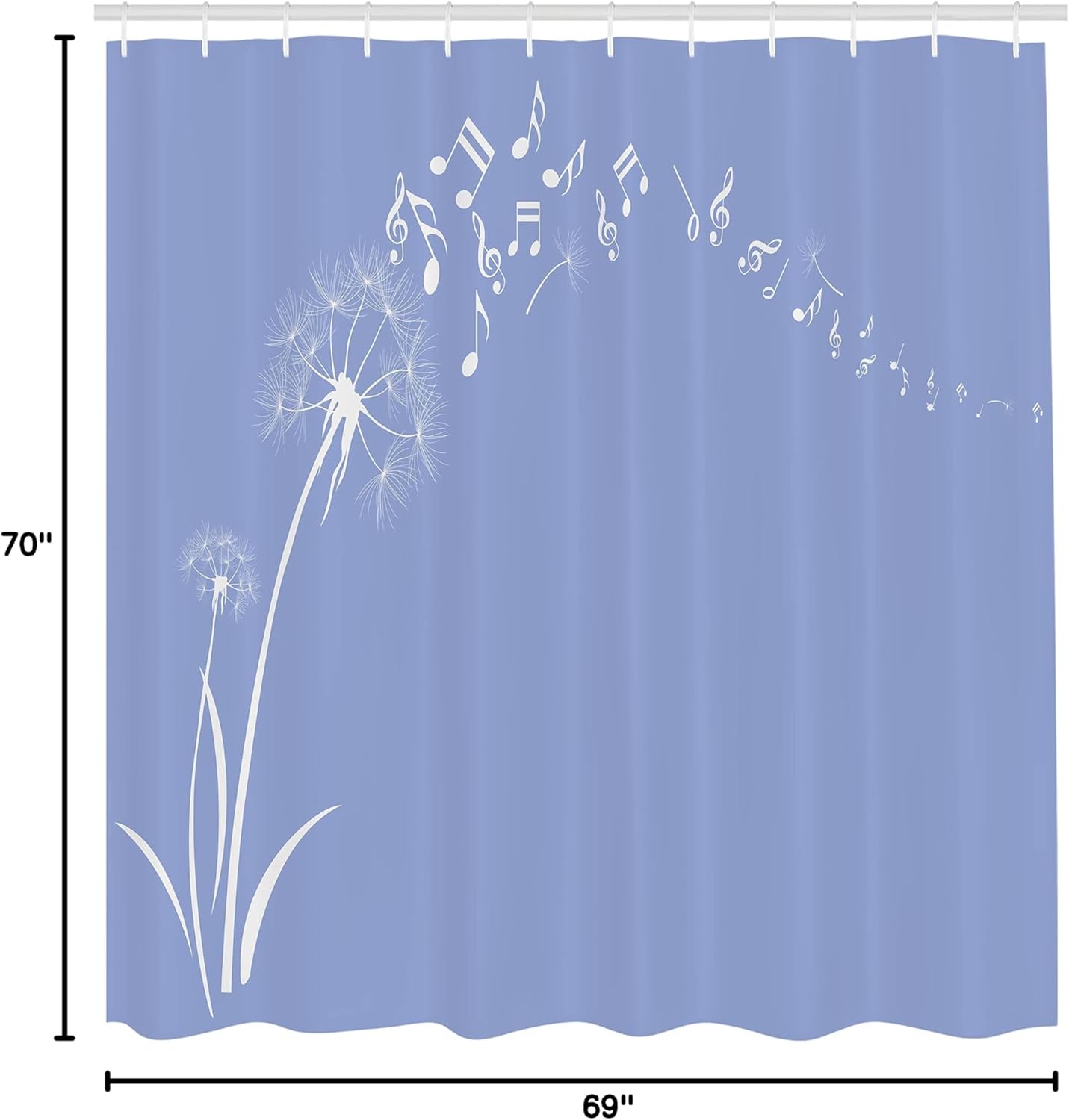 Ambesonne Music Shower Curtain, Flying Dandelions Notes Summer Spring Meadow Silhouette Softness Simple Print, Cloth Fabric Bathroom Decor Set with Hooks, 69" W x 70" L, Ceil Blue