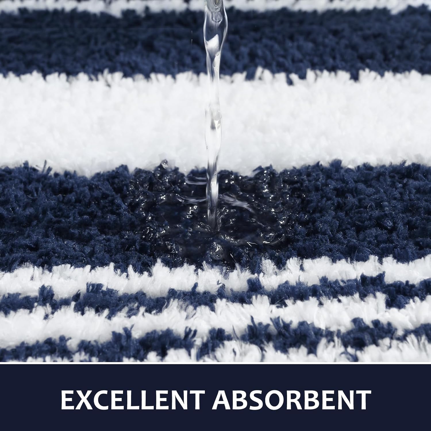 LOCHAS Long Bathroom Rugs Runner, 24" x 60" Large Bath Rug Non Slip Absorbent, Washable Microfiber Bathroom Mat Luxury Fluffy Soft, Shaggy Bath Mats for Shower Quick Dry, Navy Blue