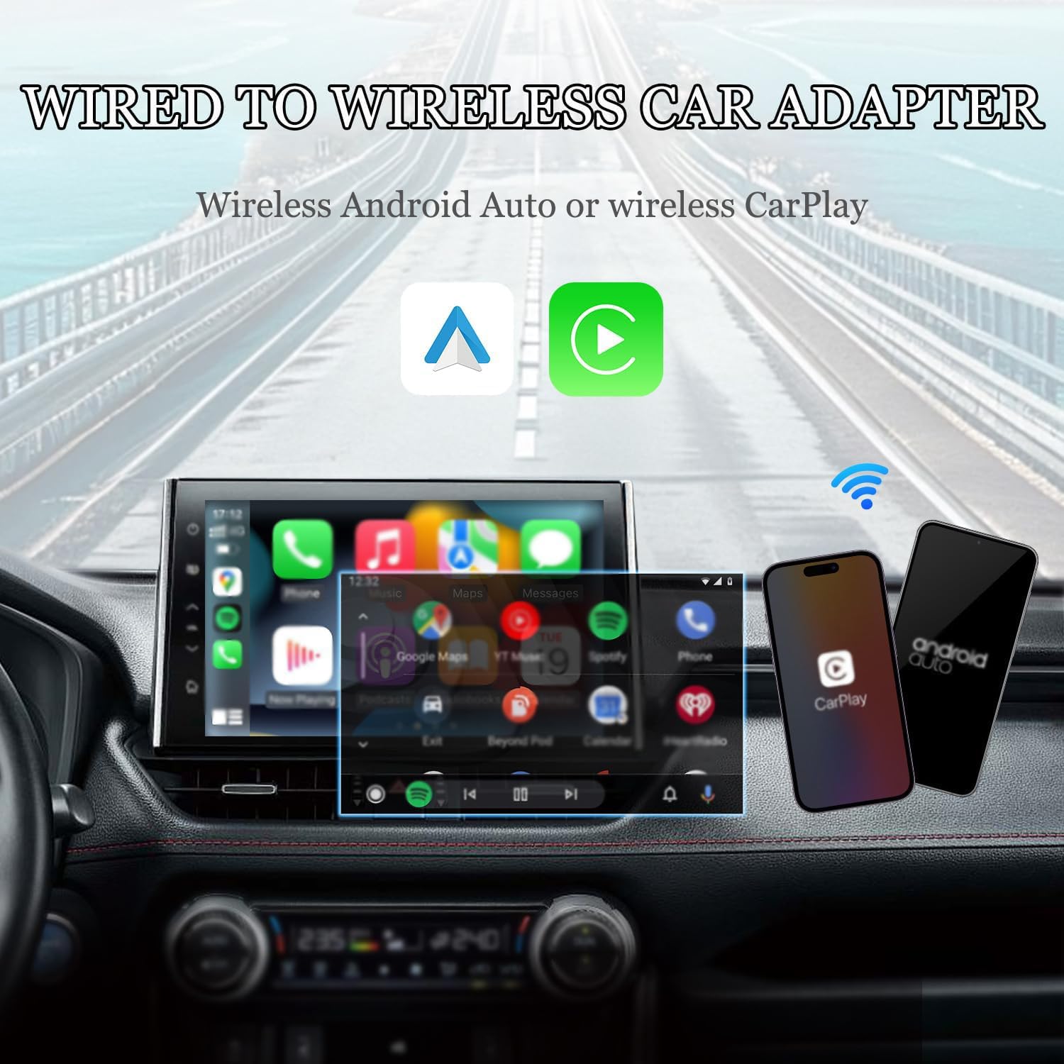 Adattatore CarPlay Wireless per Motor Africa Twin 2020-2025 2026, Converte Carplay da Cablato in Wireless, 2-in-1 Plug And Play Veloce e Stabile,Black