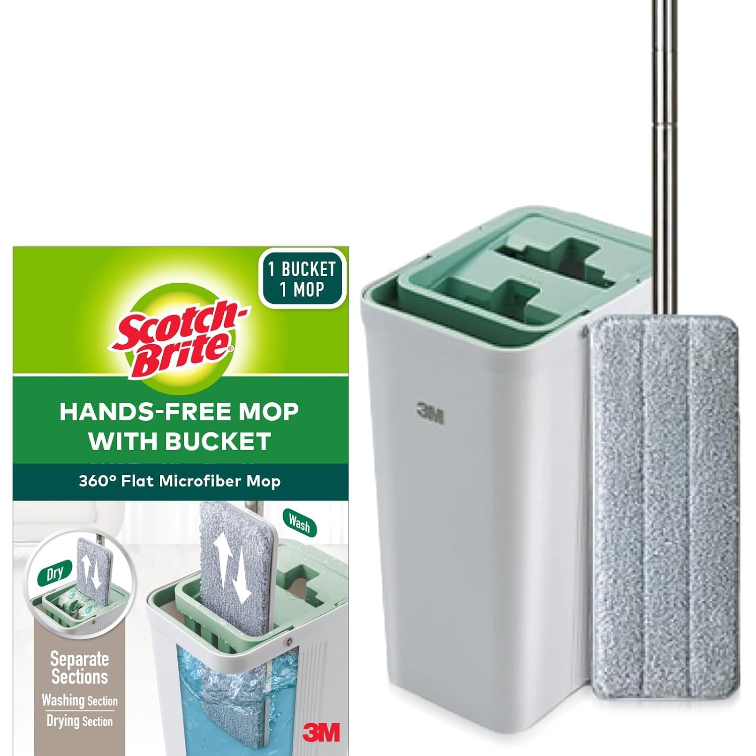 Scotch-Brite Plastic Hands-Free Microfiber Flat Mop With Compact Bucket, Splash Proof Design & Double Scraper For Easy Squeeze (1 Bucket, 1 Mop, 1 Refill)-picture-39