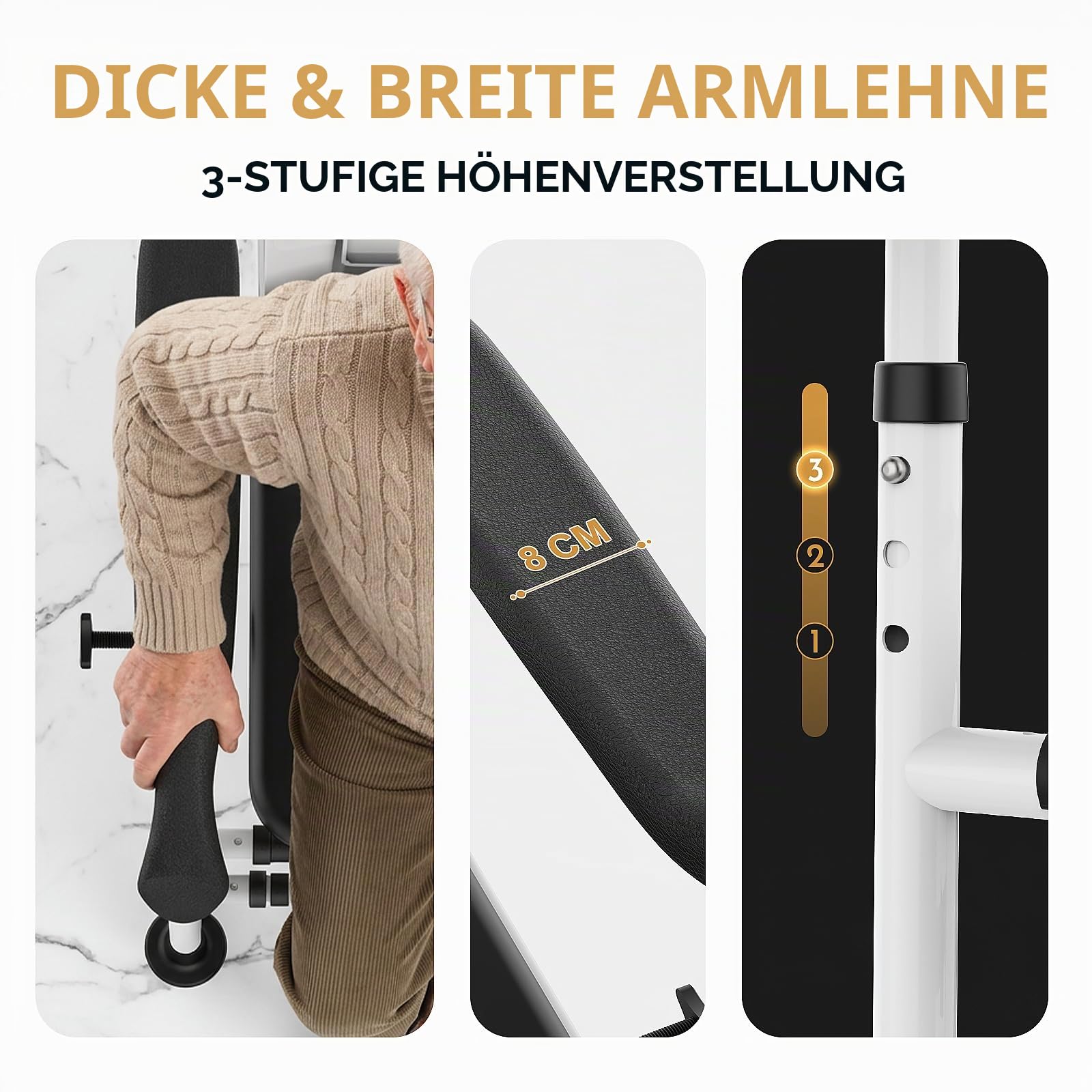 Erhöhter Toilettensitz mit Griffen, Toilettensitzerhöhung für Senioren mit verstellbarer Höhe und Breite, 180 kg, erhöhter Toilettensitz für ältere Menschen, für ältere Menschen, Behinderte