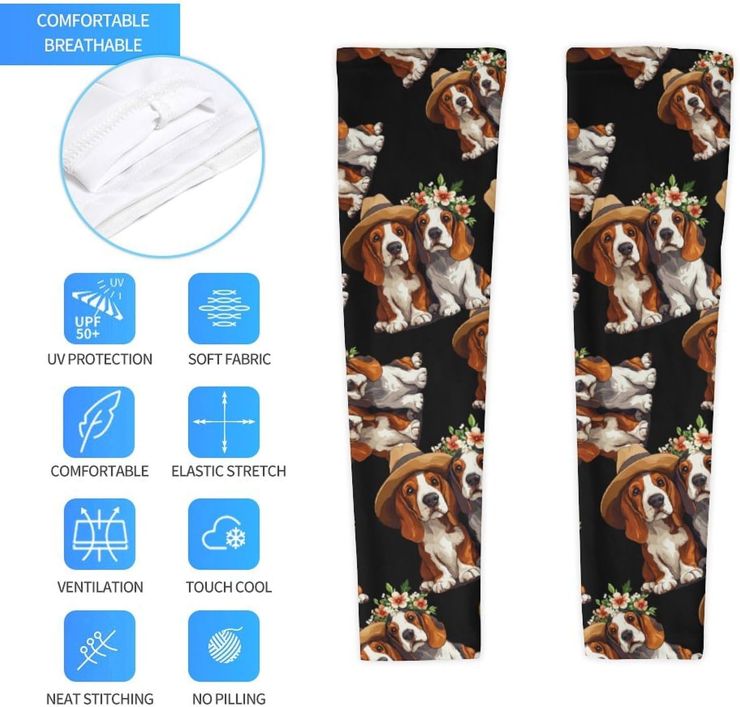 Basset Hounds Arm Sleeves Sun Protection Sleeves Sports Cooling Arm Compression Sleeve for Men Women