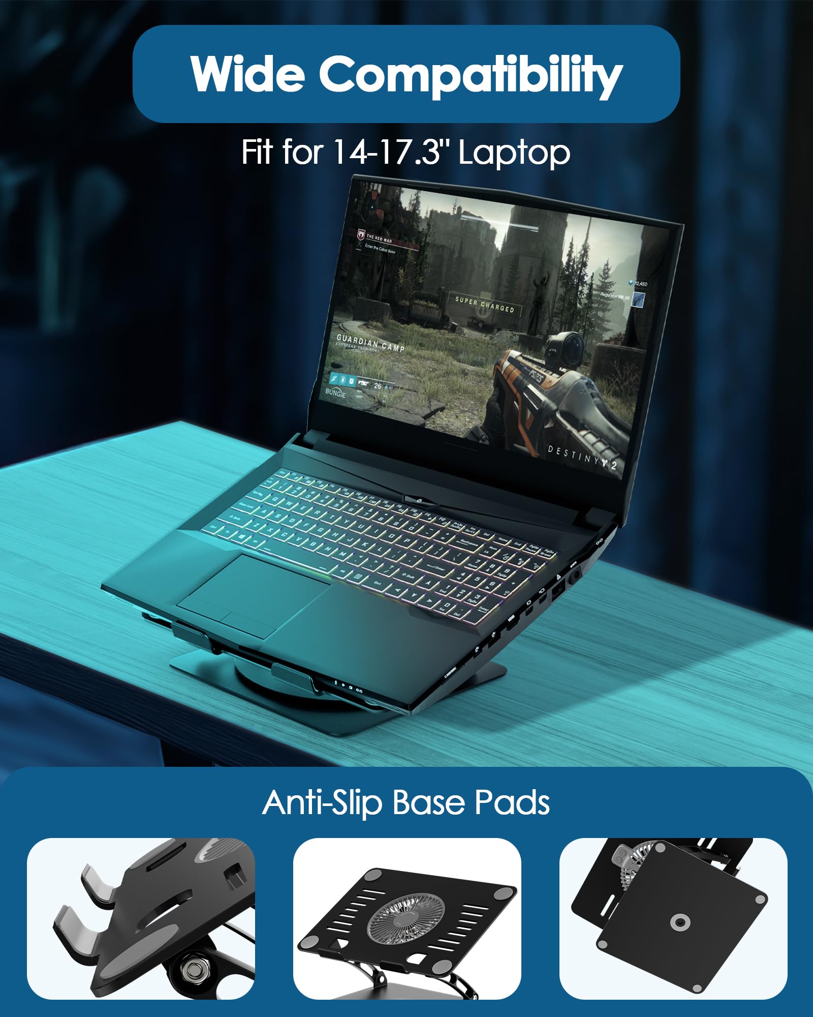 Supporto di raffreddamento per computer portatile con ventola a 3 velocità, T628G max argento