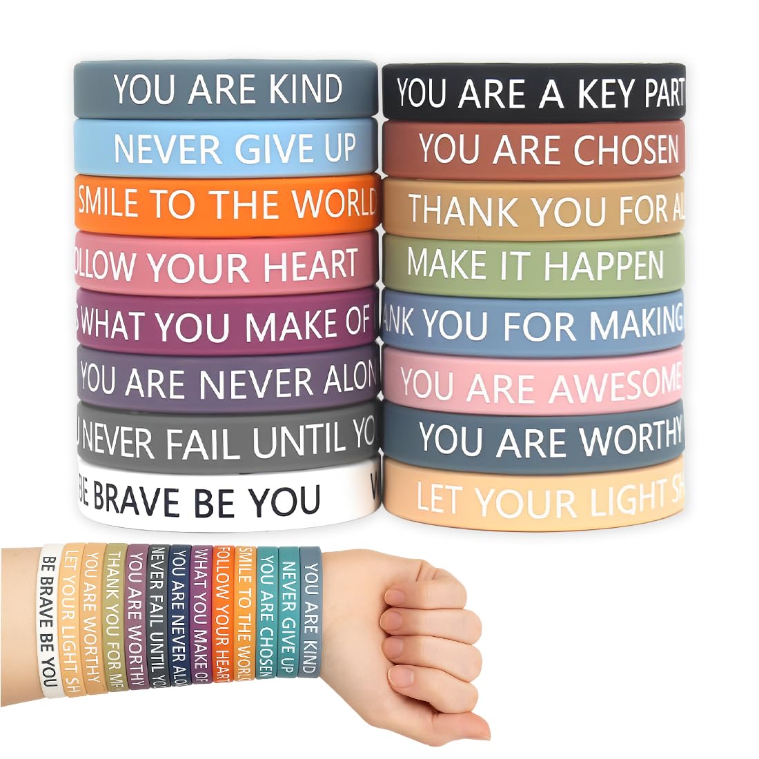 Pulseras de Silicona Coloridas Motivacionales con Frases Inspiradoras para Niños y Adultos