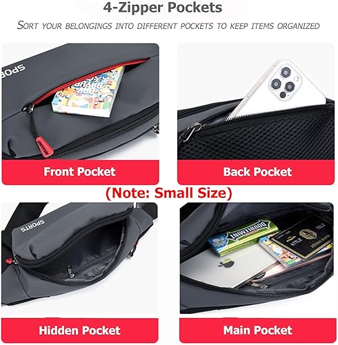 Miniatura 4 de Riñonera deportiva Riñonera pequeña, resistente al agua, 4 bolsillos con cremallera para correr, caminar, senderismo, viajes, ciclismo, hombre y