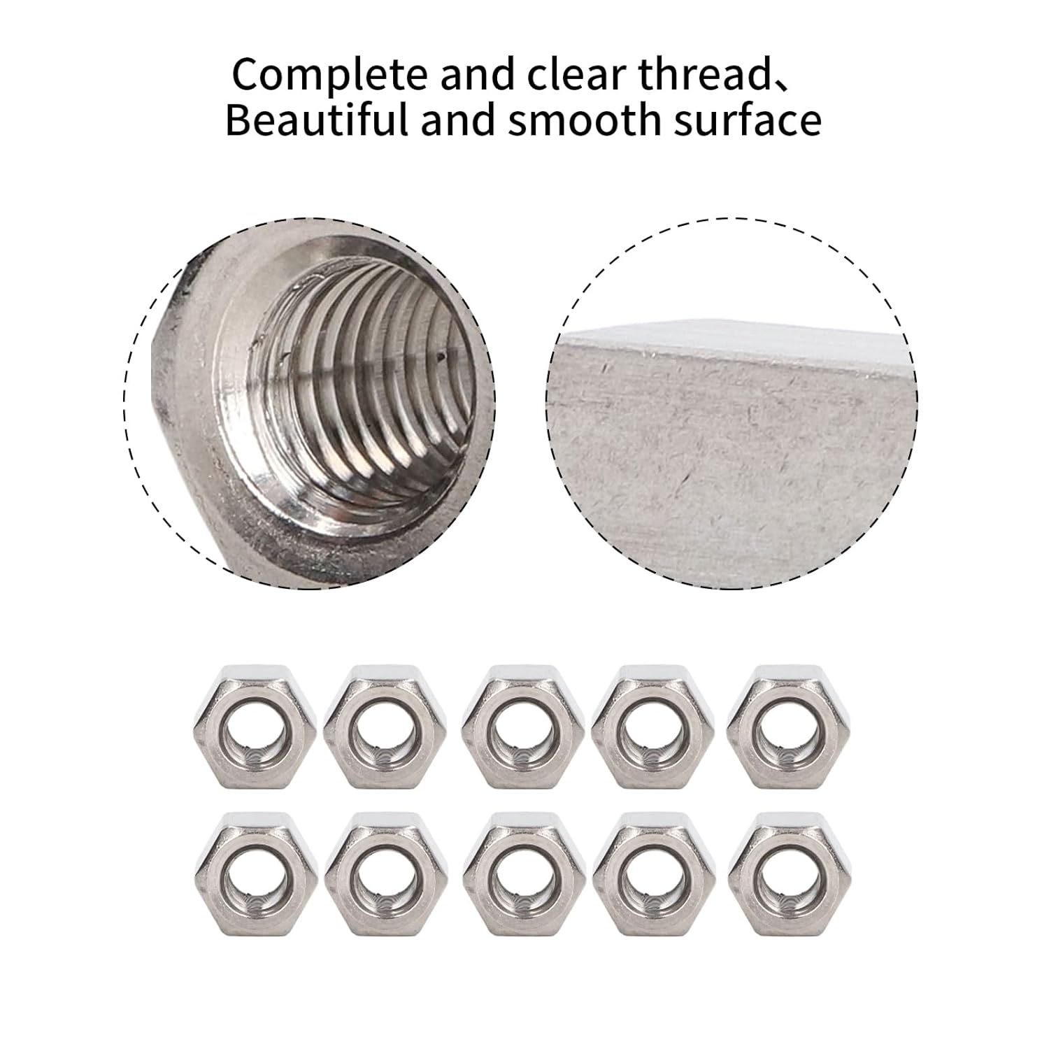 Pack of 10 M10 x 1.5-Pitch 25mm Length Metric Hex Coupling Nut 304 Stainless Steel Fully Threaded