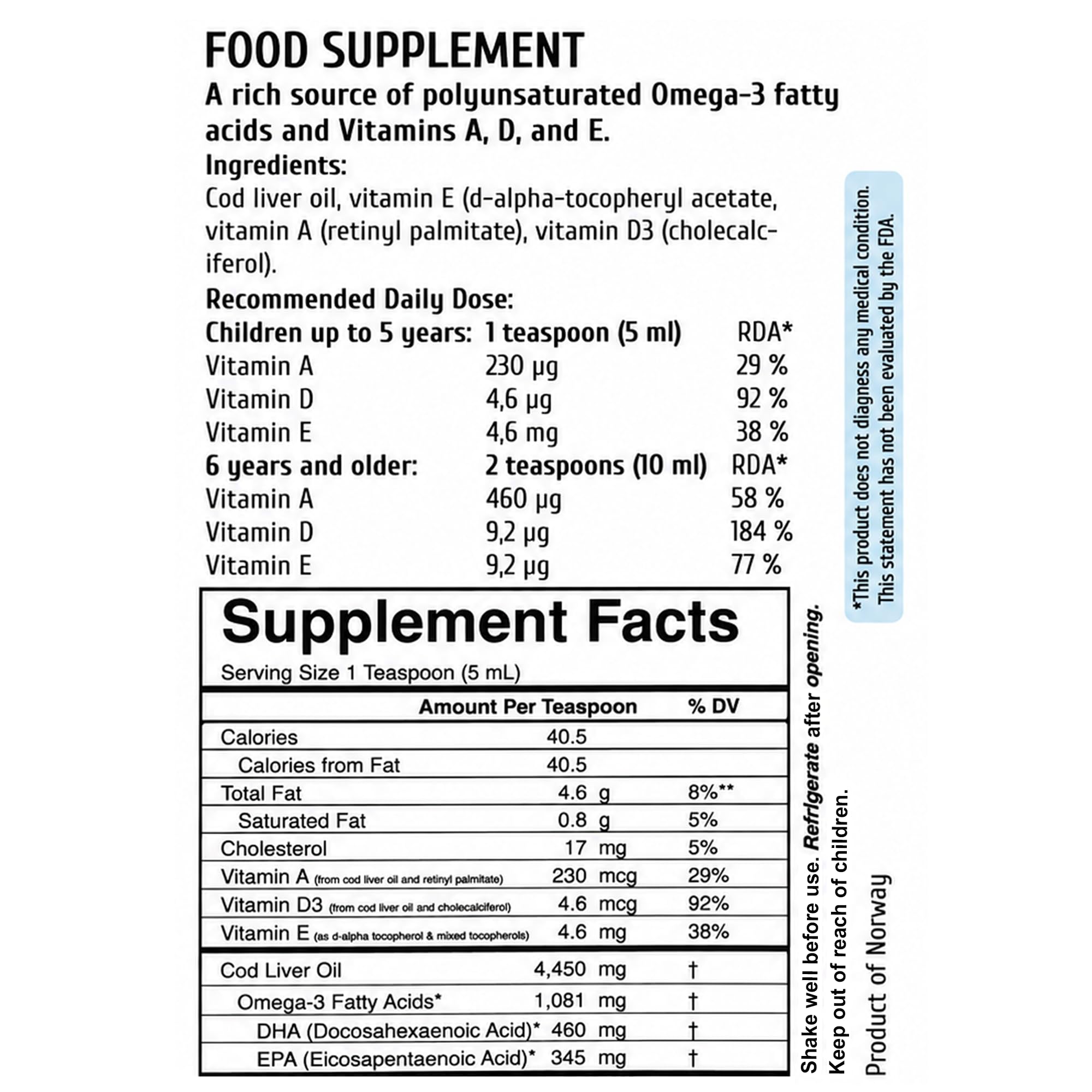 Sanniti 100% Cod Liver Oil, 8.4 fl oz | Pure Norwegian Cod Liver Oil | Natural Flavor | Omega-3 Fatty Acids with Vitamins A, D & E | Finest Ingredients — Amazon image 3