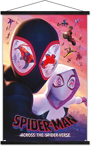 Trends International Marvel Spider-Man Across The Spider-Verse - Masks One Sheet Wall Poster, 22.375" x 34", Premium Print and Black Hanger Bundle