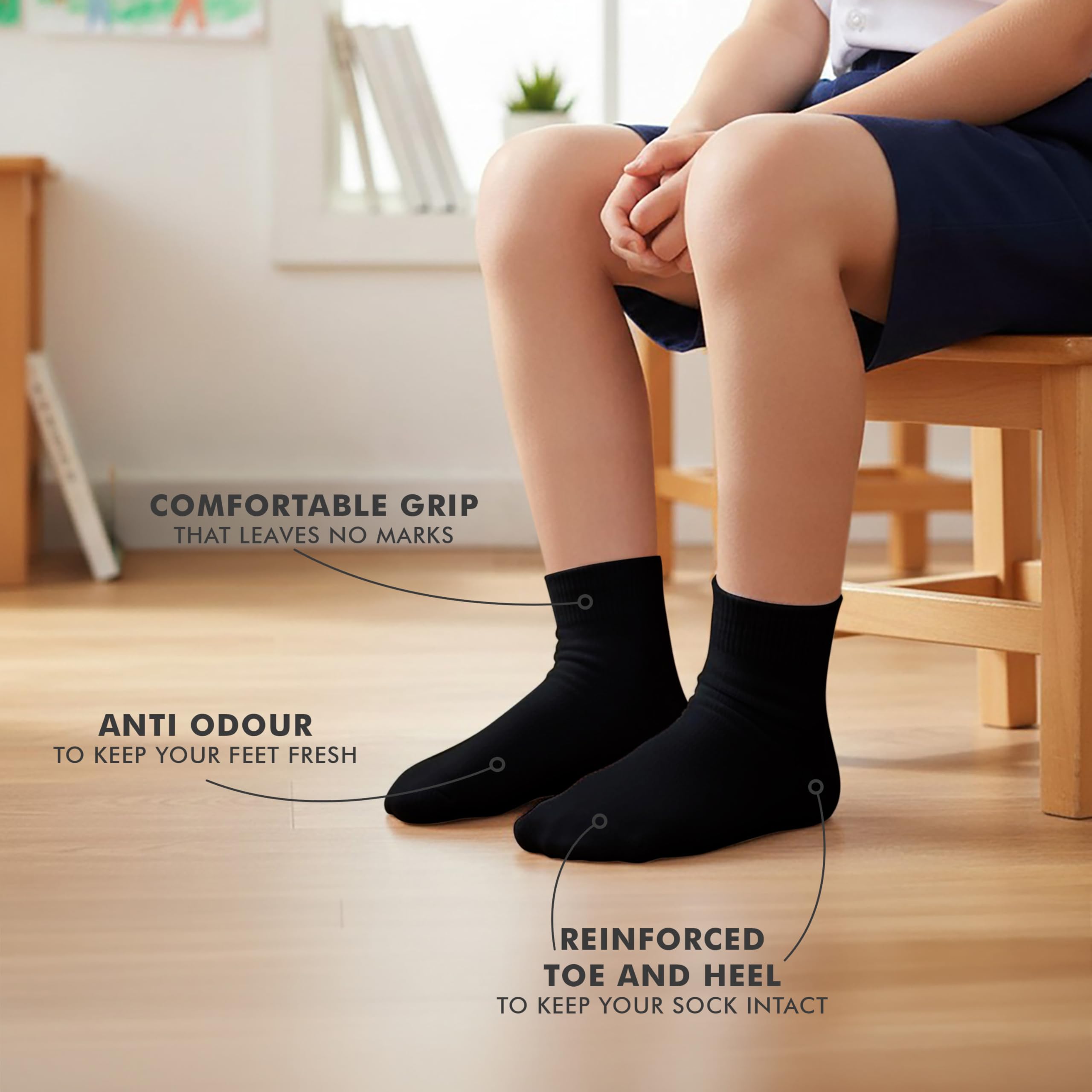 Supersox Ankle Length School Uniform Socks for Kids | Breathable Cotton | Anti-Odour & Moisture Absorbent | Durable Welt for All-Day Comfort | Black | 9 to 10 Years | Pack of 5 1