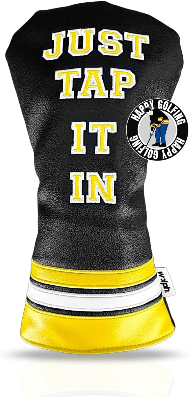 Wolph Happy Gilmore Golf Club Covers - Funny 'Just Tap It in' Driver Headcover - Premium Leather - Personalized Golf Club Covers - Golf Accessories for Men and Women, Fits Any Size.