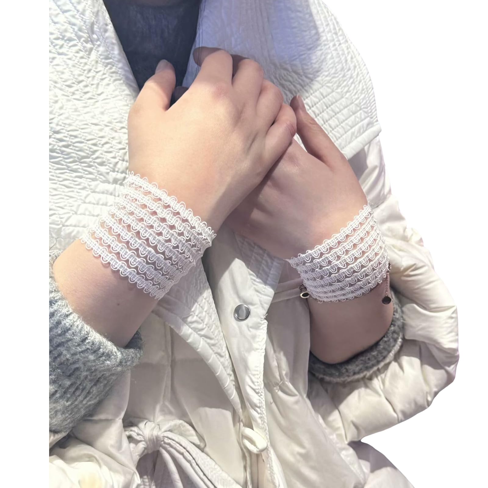 MICFENY Ruffle Lace False Wrist Cuffs Removable Faux Sleeves Arm Elegant Decorative Sweater Cuffs