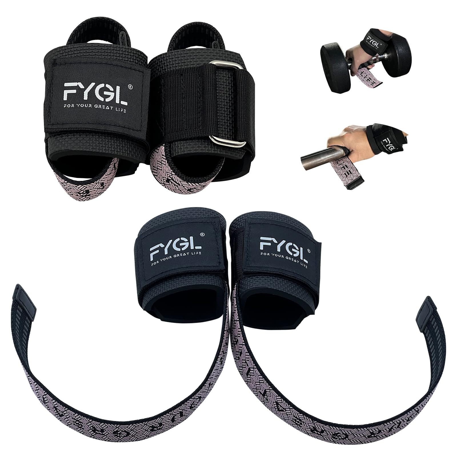 FYGL Cotton Lifting Wrist Straps for Weightlifting with Wrist Support, Neoprene Padded and Dual-Side Grip Options, Bodybuilding, Powerlifting, Deadlifts & Strength Training (Pair)
