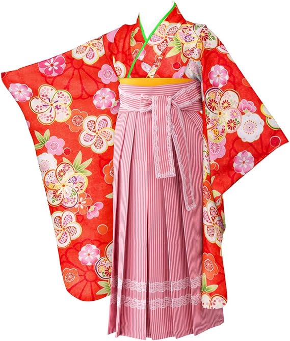 Amazon 京のみやび 卒園式 七五三 女の子着物袴セット 赤 ねじり梅 ピンクレース 着物 浴衣 通販