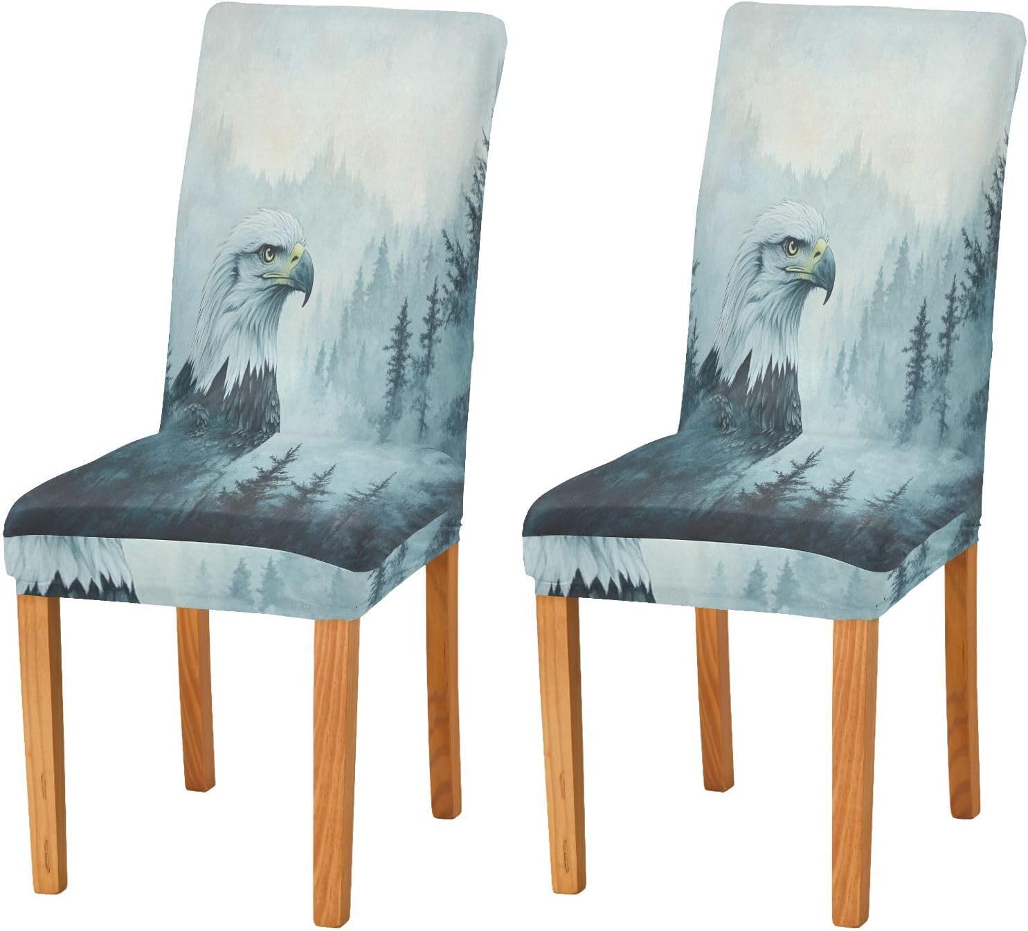 ALAZA Chair Covers for Dining Room, Eagles Misty Forest Stretch Chair Cover Sets Chair Protector Removable Washable for Ktichen Restaurant Hotel