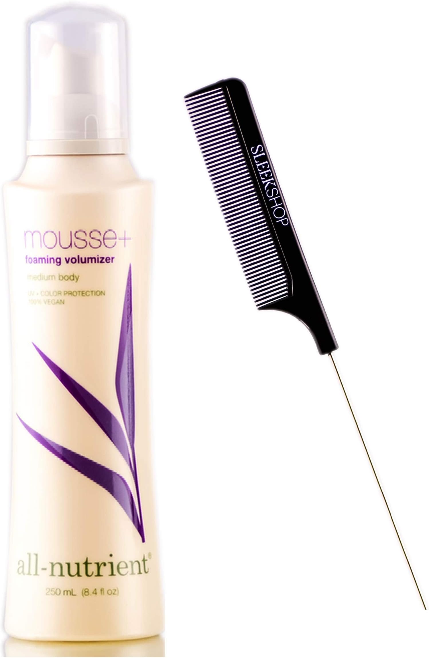 All-Nutrient Mousse + Foaming Volumizer, Medium Body Hair Foam (w/Sleek Comb) Adds Body & Lift, UV+ Color Protection, 100% Vegan (8.4 oz - ORIGINAL SIZE)