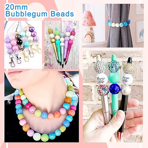 Miniatura 3 de Beadthoven - 120 cuentas de goma de mascar de 12 colores de 0.787 in de plástico acrílico focal, cuentas redondas gruesas para bolígrafos, llavero,