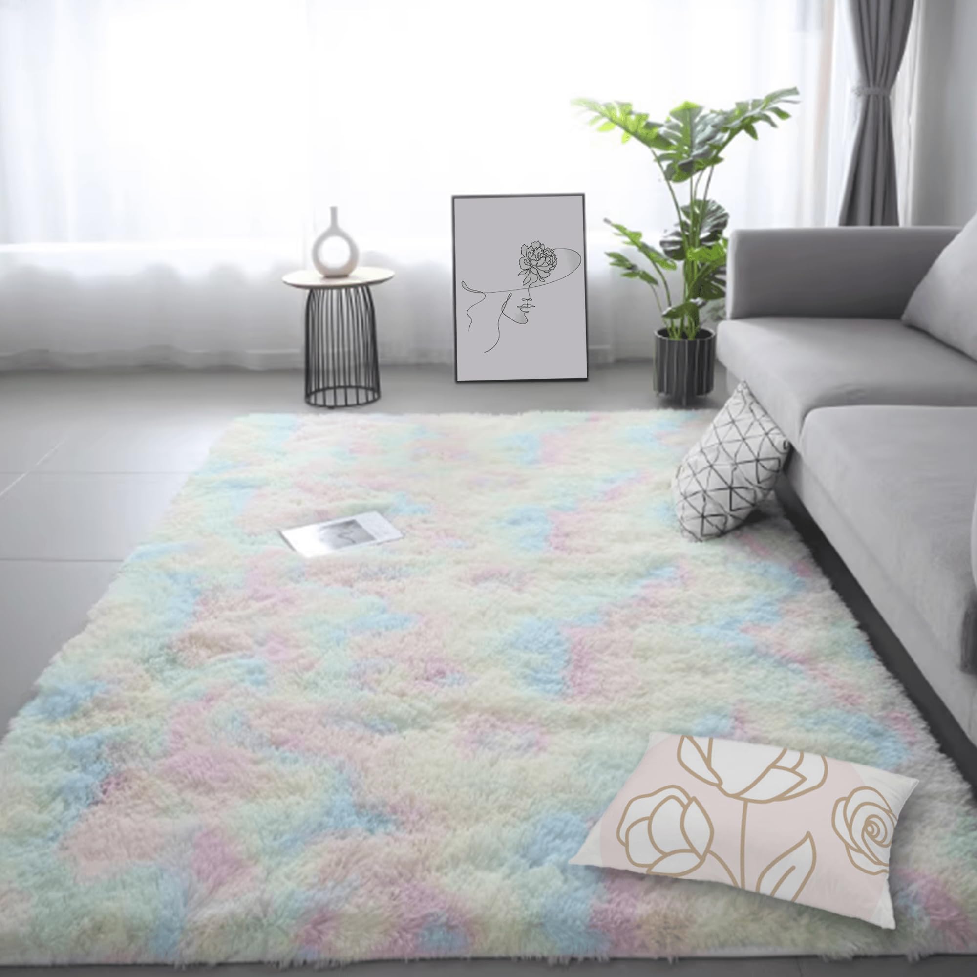 Tapis à poils longs 190 x 270 cm au toucher soyeux et design moderne