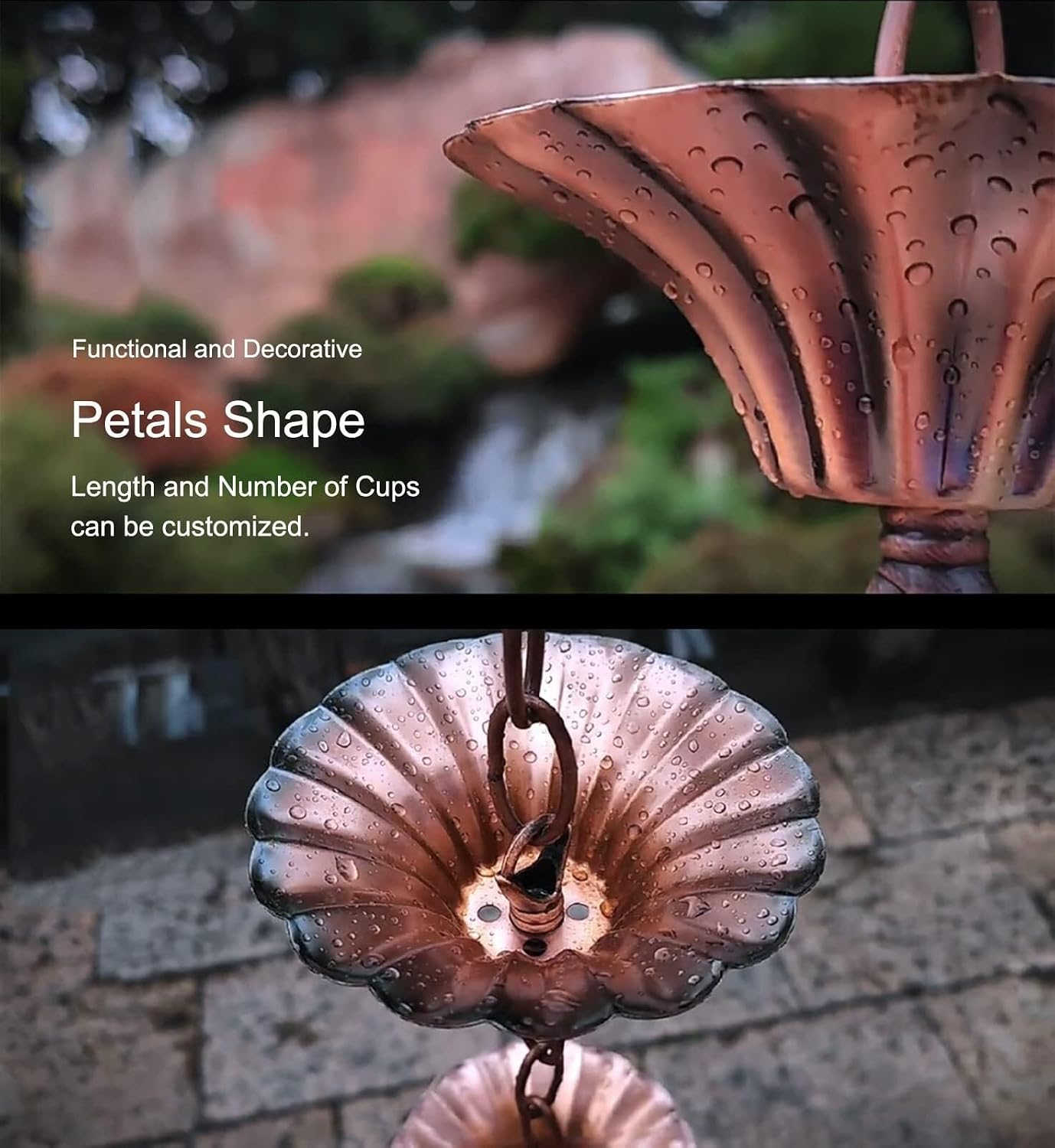 Imitation Copper Rain Chain for Gutters, Adjustable Outdoor Rainwater Catcher, Decorative Eaves Drainage Chain, Custom Length