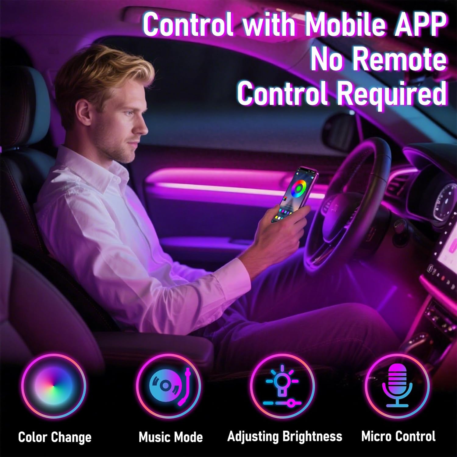 LED Strip Lights for Cars, 4Pcs Automotive Atmosphere Lights with USB Port, Music Sync, APP Control and DIY Mode, 8 Colors Sticked LED Lights for Car Accessories Interior for SUV Truck Car Decor