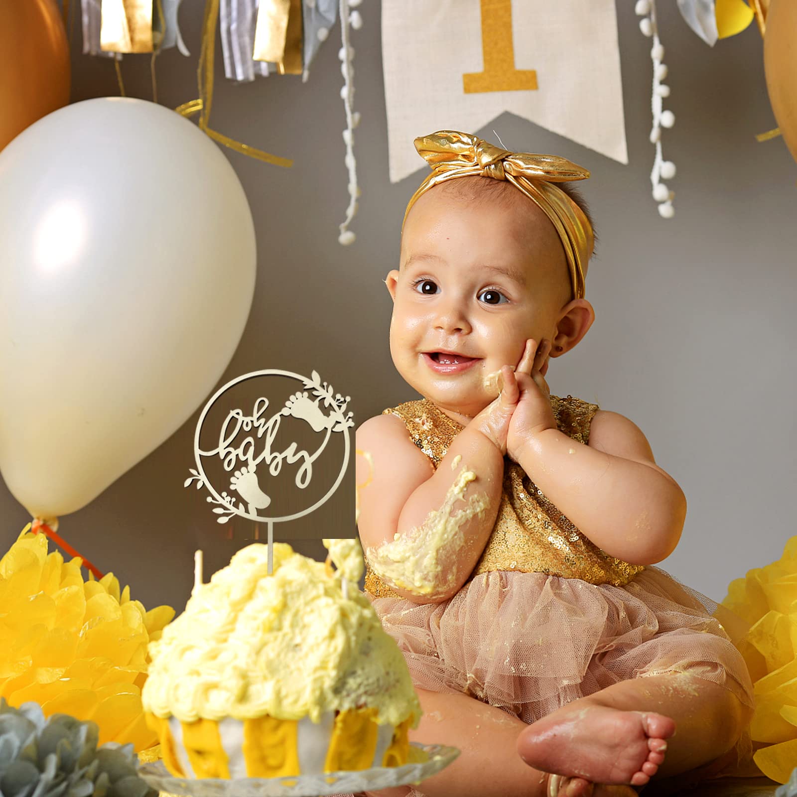Decorazione per torta da festa di nascà Oh Baby, con cimette