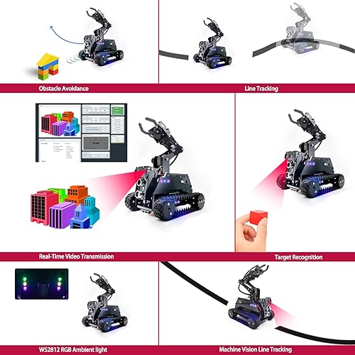 Miniatura 4 de Adeept RaspTank Smart Robot Car Kit para Raspberry Pi 4B3B3B+ (placa no incluida), robot con seguimiento de tanque con brazo robótico 4-DOF, evita