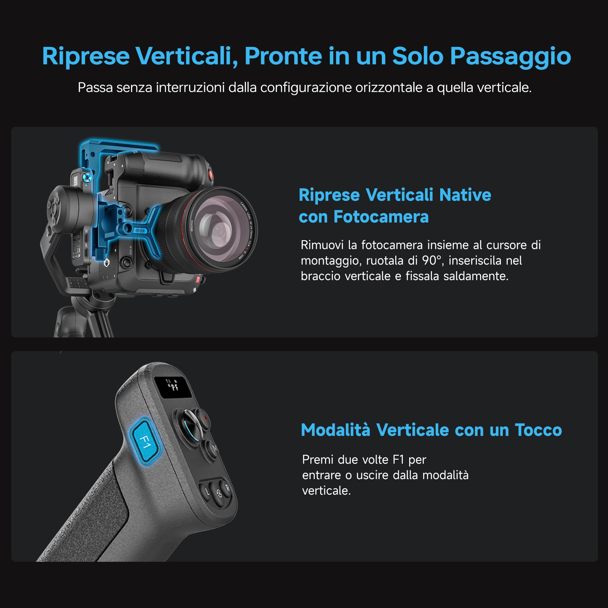 FeiyuTech SCORP-C2 [Ufficiale] Stabilizzatore Fotocamera a 3 assi con AI Tracking 4.0,Gimbal con Pannello Pulsanti,Carico Utile di 3,5kg,Riprese Verticali Native,Bilanciamento Rapido,Bluetooth Control