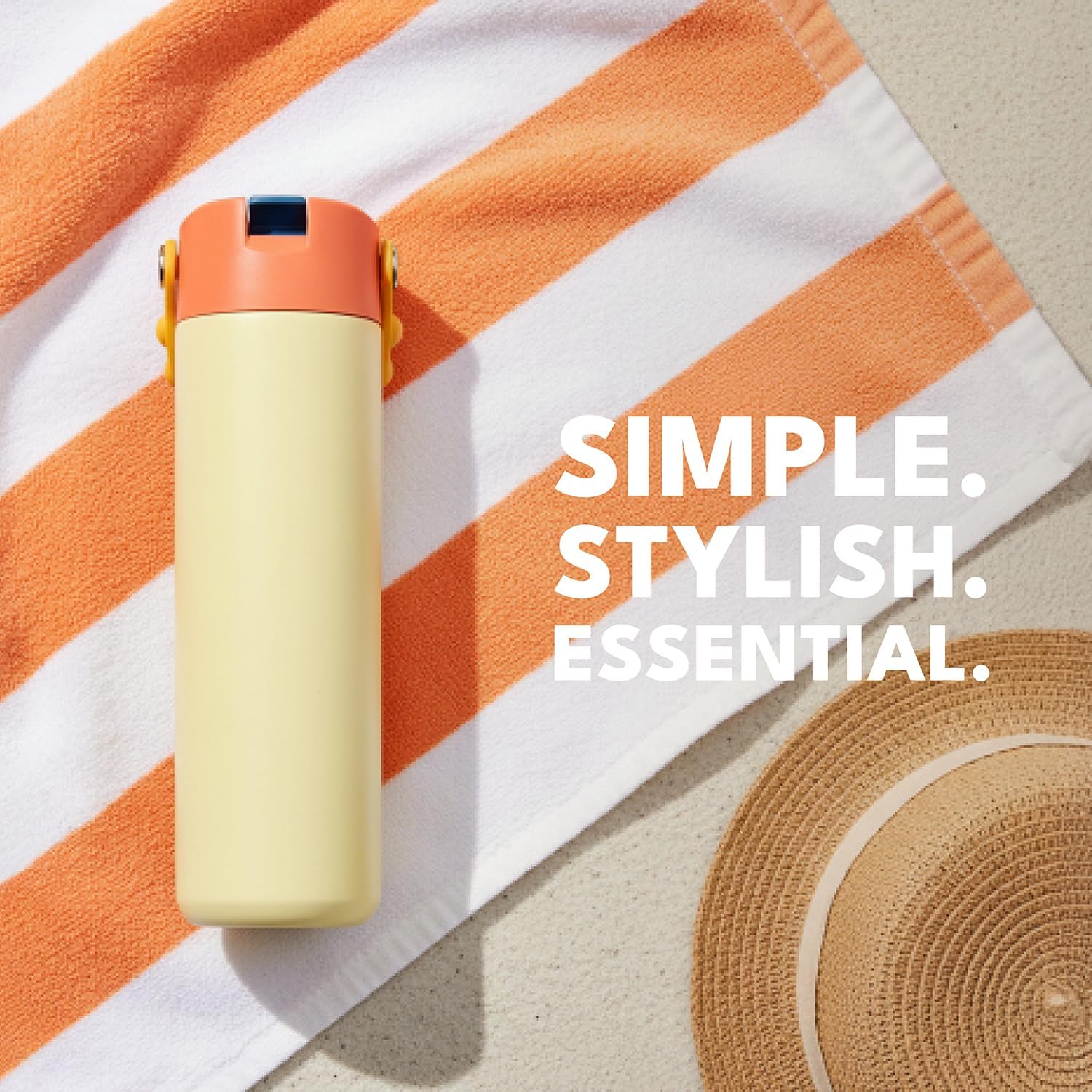 Elemental Insulated Water Bottle for Teen Boys & Girls, Stainless Steel Water Bottle with Straw & Pop-It Handle, Leak-Proof Water Bottles for School, Travelling and Sport - Peach Sand - 24oz