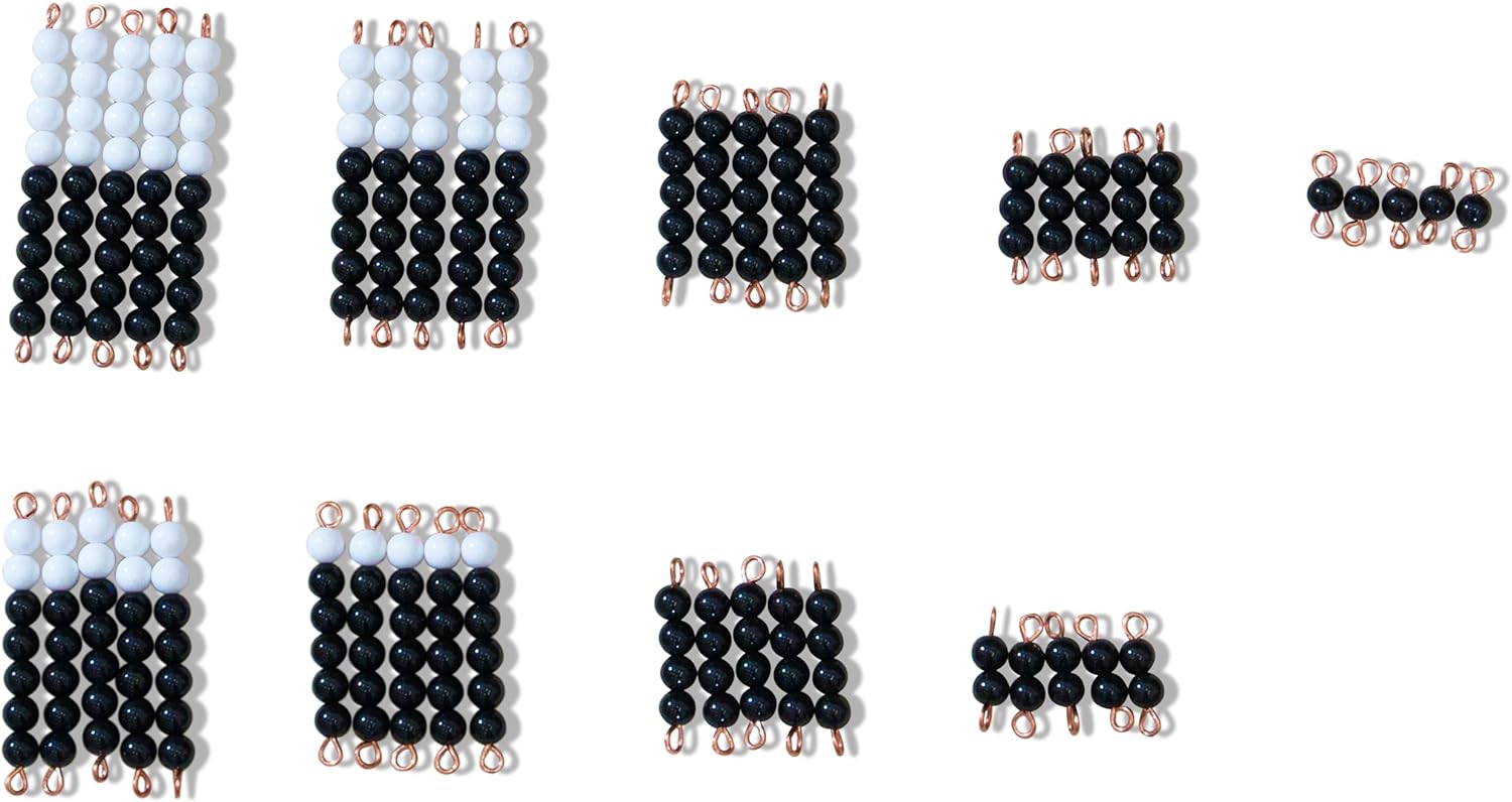 Montessori Black & White Bead Stairs 1-9 5Sets without Wooden Box, Acrylic Beads Copper Wire, Addition Subtraction, Negative Number Introduction, Counting Manipulative, Homeschool Math Materials