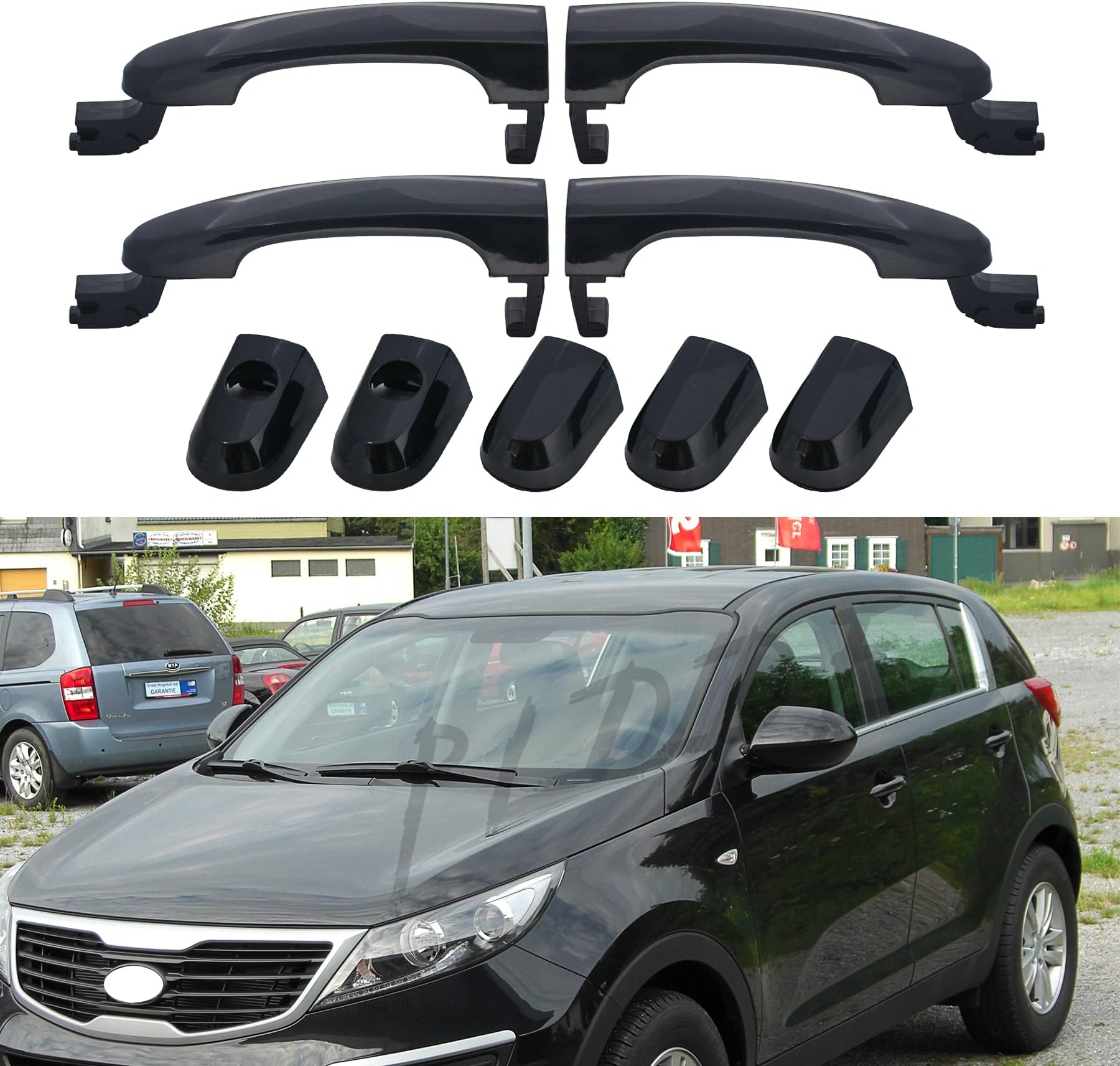 PLDDE Replacement Kit Set of 4 Black Exterior Door Handle Left+Right Front+Rear Side Compatible with 2005-2010 Kia Sportage Replace 82651-1F010 82661-1F010 83651-1F010 83661-1F010