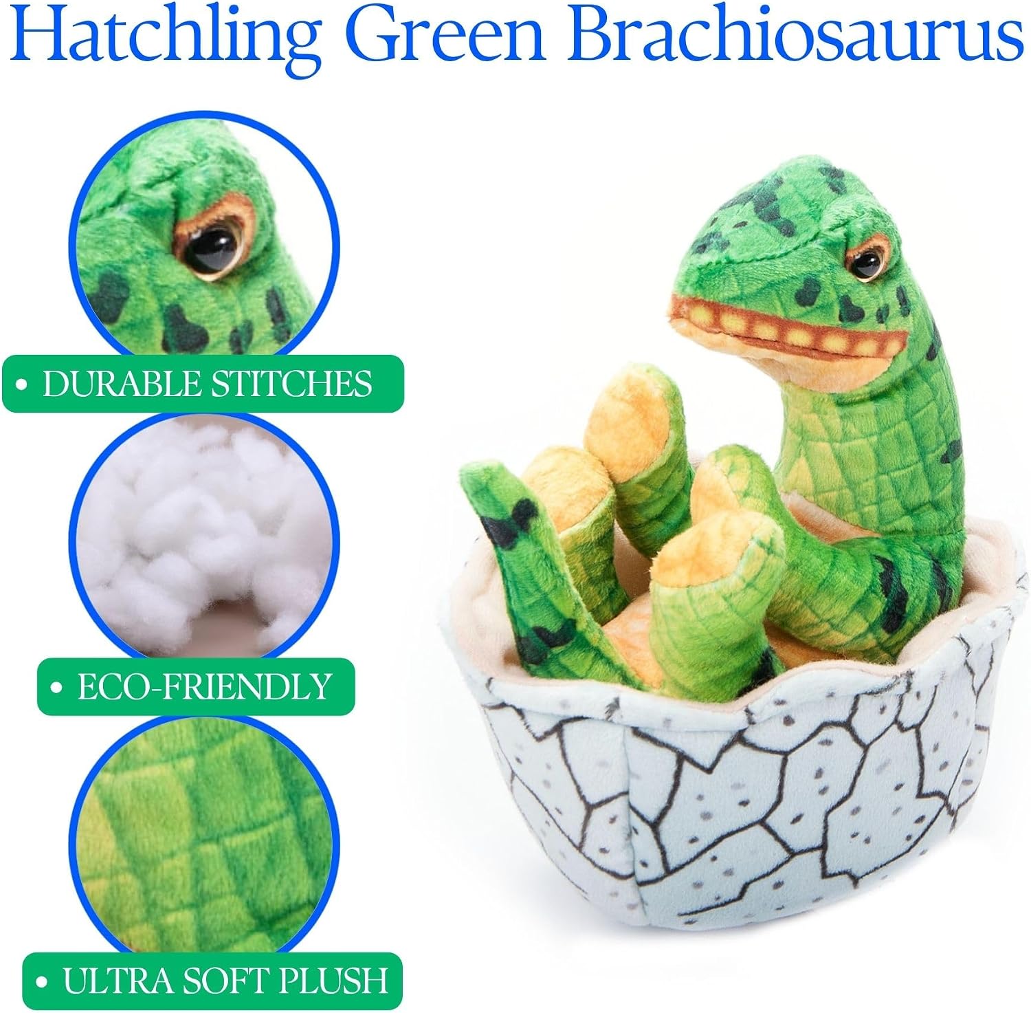 The Petting Zoo Hatchling Brachiosaurus Dinosaur Stuffed Animal Plushie, Gift for Kids, Dinosaur Animals, Green Dinosaur Plush Toy 8 inches