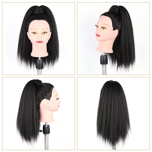 Miniatura 7 de WIGNEE Extensión de cola de caballo larga y recta de 16 pulgadas para mujeres negras extensiones de cabello de cola de caballo de color negro