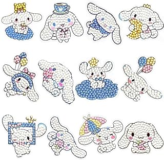 MEGZIHXN キッズダイヤモンドシールセット、12枚入長い耳の白い子犬初心者ダイヤモンドを数字で描き装飾シール、5D DIYダイヤモンドアートモザイクシールを(スペシャルイベント)