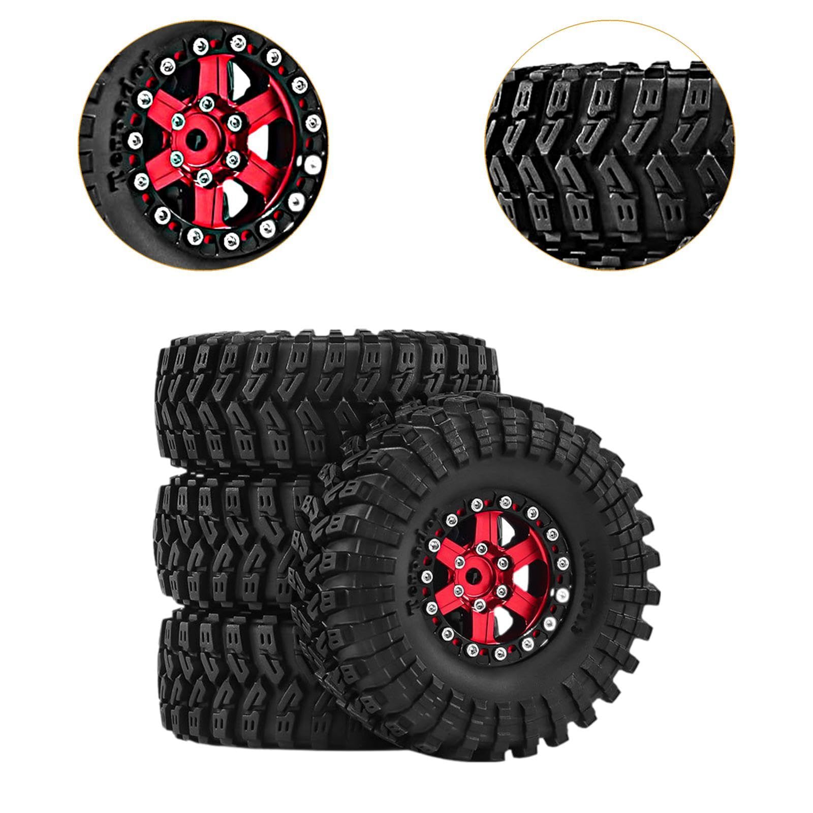 4 Pezzi Ruote Auto Giocattolo Pneumatici Parti Ricambio RC Resistenti in Alluminio Adatti per Modellismo Manutenzione Auto Radiocomandate, Rosso